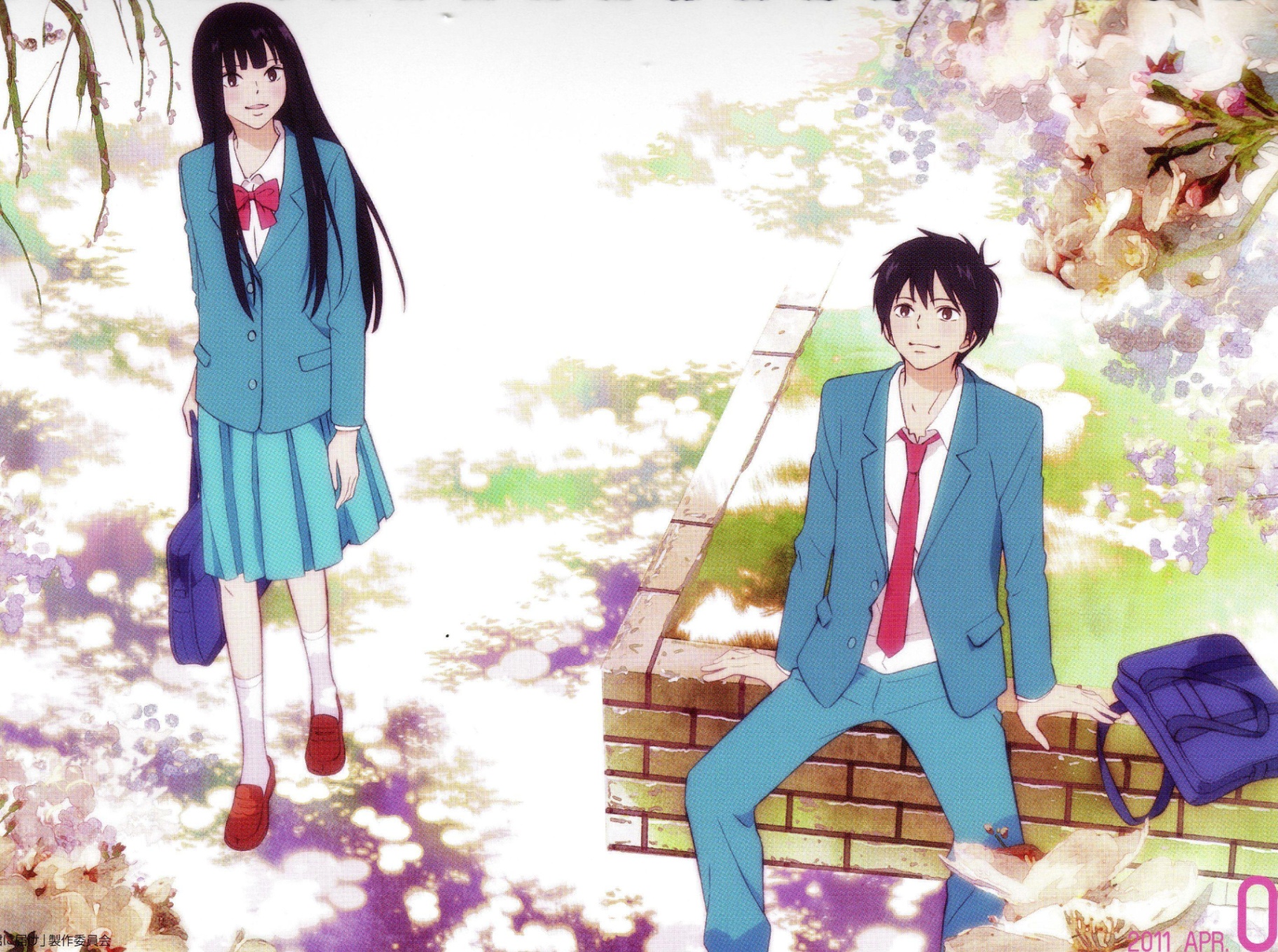 Sawako and Kazehaya in spring uniforms