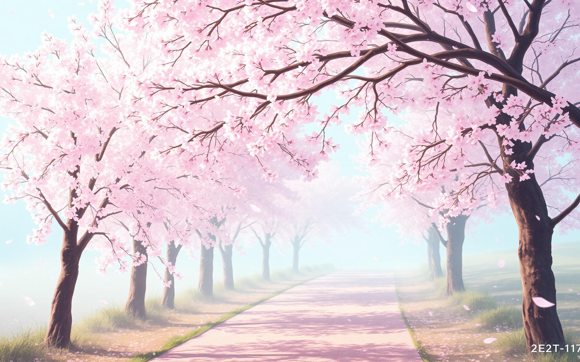 Cherry blossom pathway at dawn